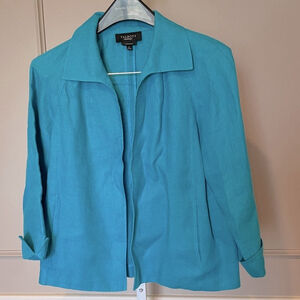 Talbots | Blazer S open front 100% Irish linen turquoise blue coastal